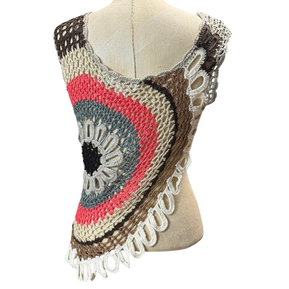 Poise L Crochet Mandala Granny Tank Top Boho Open Knit Beach Festival Dance Y2K - Picture 5 of 9